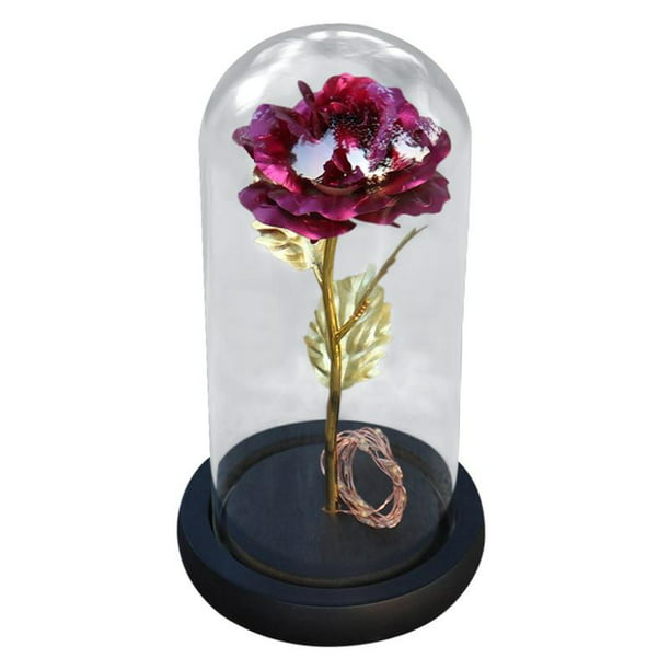 anniversary Beauty and the Beast rose Christmas Colorful purple Eternal glass dome Mother's Day Beauty and the beast gifts,Rose in glass dome with lights suitable for Valentine's Day birthday 